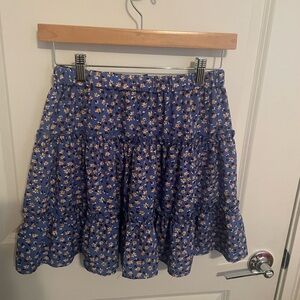SHEIN Tiered Blue and White Floral Mini Skirt